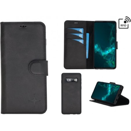 NorthLife – Uitneembare 2-in-1 sleepcover bookcase hoes – Samsung Galaxy S10 – Tiguan Leer Zwart