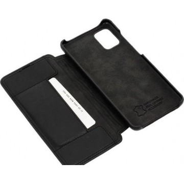 Minim Samsung Galaxy A41 Hoesje Echt Leer Book Case Zwart