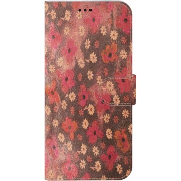 AA-Case Handmade Echt Leer Book Case Voor Samsung Galaxy Note9 Leder met vrolijke roze bloemetjes