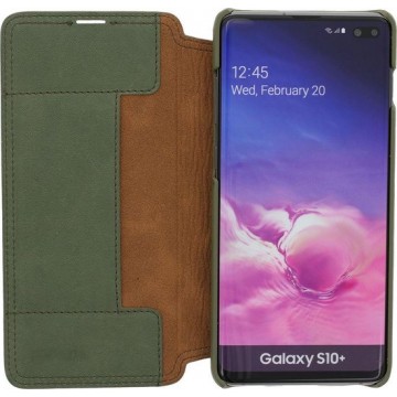 Minim Samsung Galaxy S10+ Hoesje Echt Leer Book Case Groen