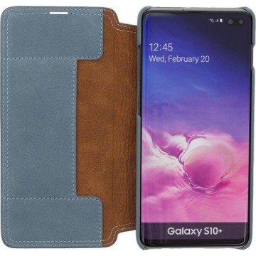 Minim Samsung Galaxy S10+ Hoesje Echt Leer Book Case Blauw