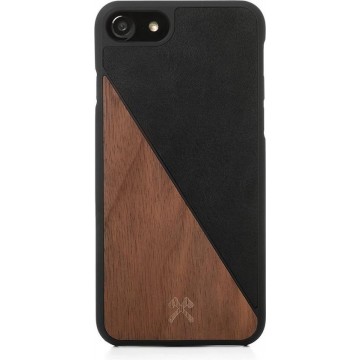 Woodcessories - iPhone 7 Hoesje - EcoSplit Leather Walnoot en leer Zwart