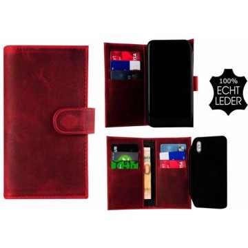 Samsung Galaxy S9 Plus hoesje - Bookcase - Portemonnee Hoes Echt leer Wallet case Antiek Bordeauxrood