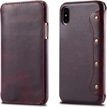 Oil Wax Top-grain koeienhuid horizontale flip lederen case voor iPhone XS Max, met kaartsleuven en portemonnee (rood)