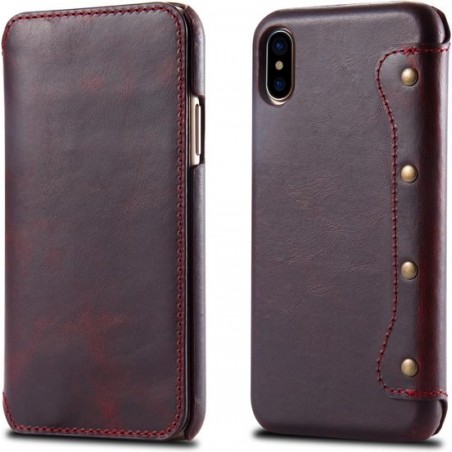 Oil Wax Top-grain koeienhuid horizontale flip lederen case voor iPhone XS Max, met kaartsleuven en portemonnee (rood)