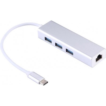 Let op type!! Aluminium Shell 3 USB3.0 poorten HUB + USB-C / Type-C Gigabit Ethernet-Adapter voor MacBook