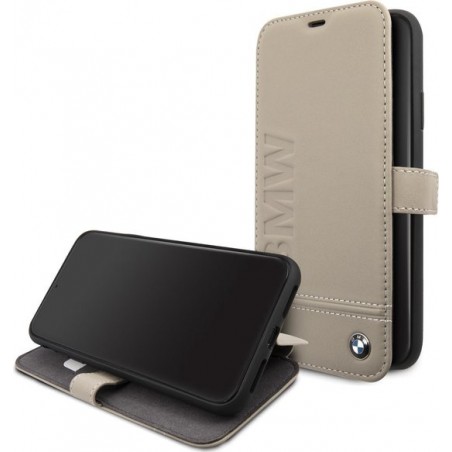 BMW Apple iPhone 11 Pro Max Taupe Booktype hoesje - Genuine Leather