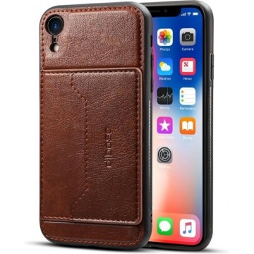 Let op type!! Dibase TPU + PC + PU Crazy Horse Texture Protective Case for iPhone XR   with Holder & Card Slots(Coffee)