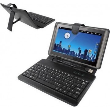 7 inch universeel Tablet PC lederen hoesje met USB Plastic toetsenbord(zwart)