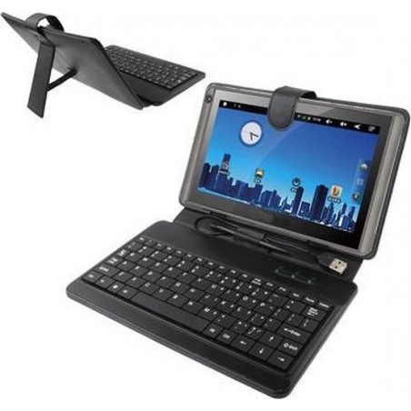 7 inch universeel Tablet PC lederen hoesje met USB Plastic toetsenbord(zwart)