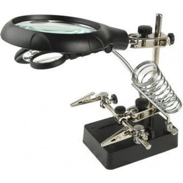 Let op type!! 5 LED Auxiliary Clip Magnifier AC/DC Interchangeable with Soldering Stand & Two Magnifier(Silver)