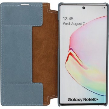 Minim Samsung Galaxy Note 10+ Hoesje Echt Leer Book Case Blauw