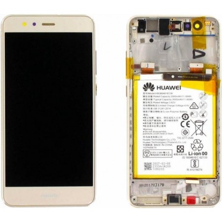 Huawei P10 Lite (Warsaw-L21) Lcd Display Module, Goud, 02351FSN, Incl. Battery  HB366481ECW 3000mAh