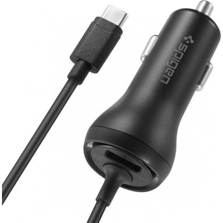 Spigen F30qc Autolader met USB-C Kabel Zwart