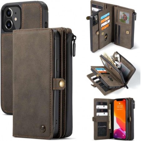 Caseme Apple iPhone 12 Mini Luxe Multi Portemonnee Hoesje - Coffee