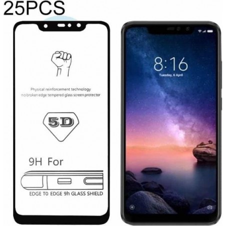 Let op type!! 25 stuks 9H 5D volledige lijm volledig scherm gehard glas film voor Xiaomi Redmi Note 6 Pro