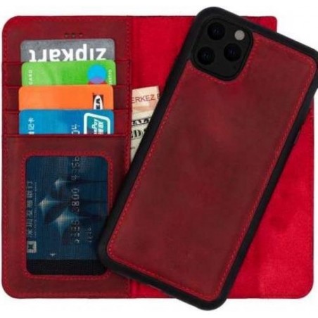 Galata uitneembare bookcase iPhone 12 (Pro) hoesje 2in1 echt leer - Rood