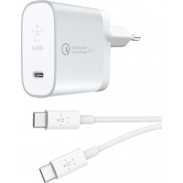 Belkin Quick Charge 4.0 USB-C 27W oplader + 1,2m USB-C naar USB-C kabel - snellader - Wit/Zilver
