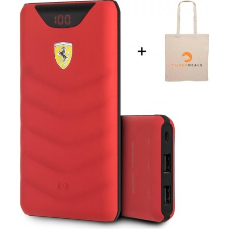 Ferrari Draadloze Powerbank - 10.000 mAh - Wireless Powerbank - Powerbank Iphone, Samsung - Wireless - Oplader  - Rood