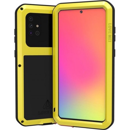 Samsung Galaxy A71 hoes, Love Mei, Metalen extreme protection case, Geel - Telefoonhoesje geschikt voor: Samsung Galaxy A71