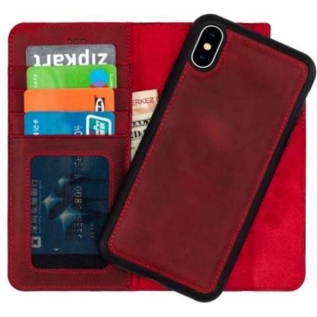 GALATA iPhone X / Xs hoesje afneembare 2in1 magneet echt leer bookcase - vintage rood