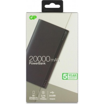 GP Powerbank B20A grijs 20000mAh 2 x USB 2,1A 130B20AGREY