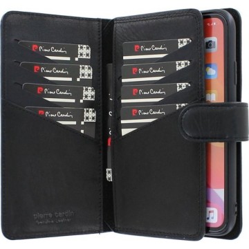 iPhone 12 Mini Bookcase hoesje - Pierre Cardin - Effen Zwart - Leer