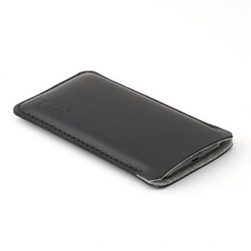 Jaccet - iPhone X - Handgemaakt Full-grain lederen insteekhoes - zwart leer - grijs wolvilt voering