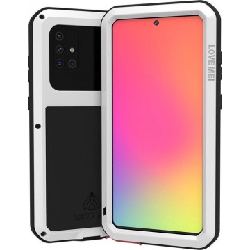 Samsung Galaxy A71 hoes, Love Mei, Metalen extreme protection case, Wit - Telefoonhoesje geschikt voor: Samsung Galaxy A71