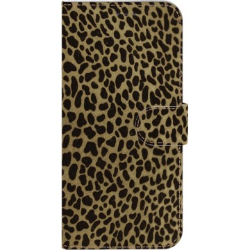 ★★★Made-NL★★★ Handmade Echt Leer Book Case Voor Samsung Galaxy A50 Bruin suede met luipaardprint.