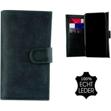Samsung Galaxy S8 Plus hoesje - Bookcase - Portemonnee Hoes Echt leer Double Wallet case Antiek Turquoise