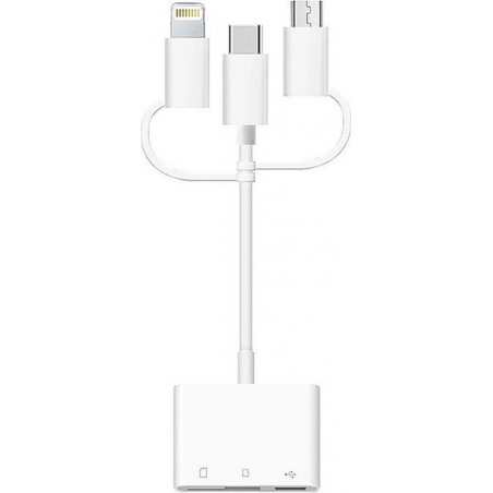 Let op type!! 3 in 1 USB 2 0 + SD/TF/OTG naar USB-C/type-C + Micro USB + 8 pin kaartlezer