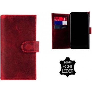 Samsung Galaxy S8 Plus hoesje - Bookcase - Portemonnee Hoes Echt leer Double Wallet case Antiek Bordeauxrood