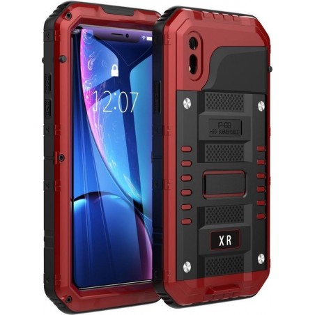 Waterdichte stofdichte schokbestendige zinklegering + siliconenhoes voor iPhone XR (rood)