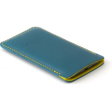 JACCET leren Galaxy Note 10 hoesje - Turquoise volnerf leer met geel wolvilt - Handmade in Nederland