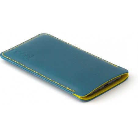 JACCET leren Galaxy Note 10 hoesje - Turquoise volnerf leer met geel wolvilt - Handmade in Nederland
