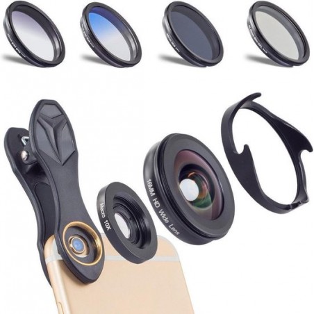 DrPhone APEX 6-in-1 - Premium lenzen - Professioneel lens set – Zwart (Grijze tas)