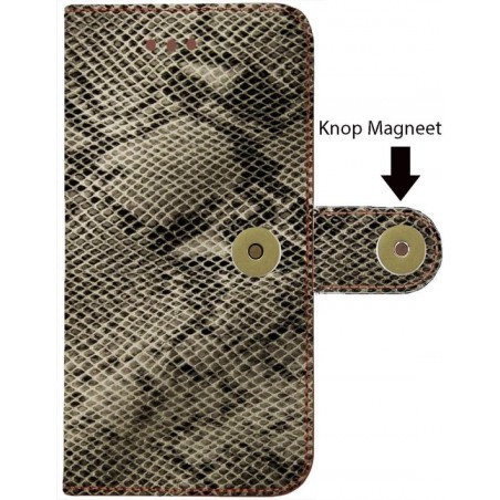 Echt leer vier pasjes Apple iPhone Xs Zilver grijs kleurig relief slangenprint