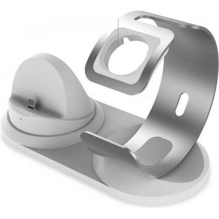 DrPhone  T020 -  2 in 1 Charging Stand – Iphone – Apple Watch - + 1 meter Micro Kabel -  Zilver