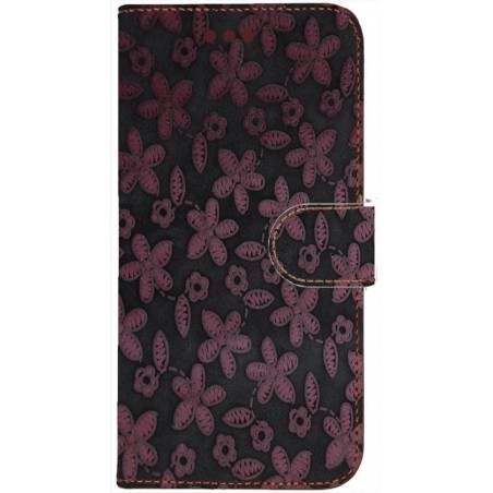 Made-NL Apple iPhone 12 Pro Max Donkergrijs leer met roze bloemen