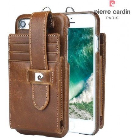 Luxe lederen hardcase met geïntegreerde pasjes wallet - iPhone 7/8/SE 2020 - bruin - Pierre Cardin