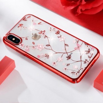 Let op type!! SULADA bloem patroon plating Diamond PC Case voor iPhone XR (rood)