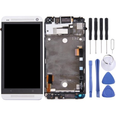 Lcd-scherm + aanraakscherm met frame voor HTC One M7 / 801e (zilver)