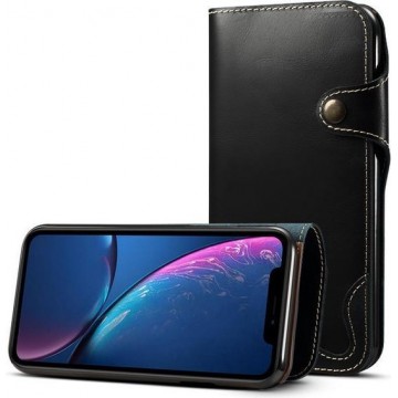 Voor iPhone XR Denior Oil Wax koeienhuid magnetische knop Horizontale flip lederen tas met kaartsleuven en portemonnee (zwart)