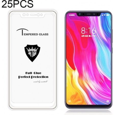 Let op type!! 25 stuks MIETUBL Full Screen volledige lijm anti-vingerafdruk getemperd glas film voor Xiaomi Mi 8 (wit)