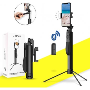 GIIVE – 9 in 1 Gimbal selfie stick Tripod Pro – dimbaar Led – bluetooth – smartphone - selfies – panorama– stabiel filmen