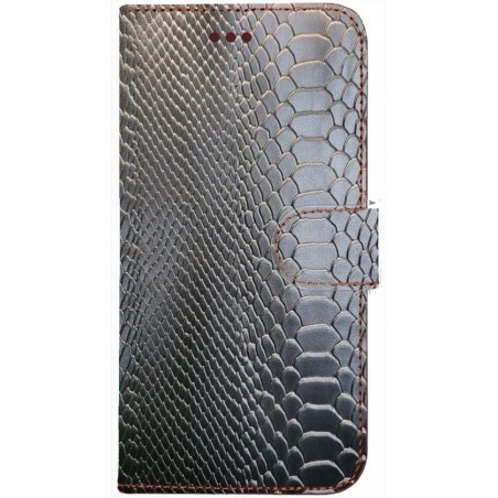 Handmade Echt Leer Black Mamba Snake Apple iPhone SE (2020) Smartphone hoesje book case