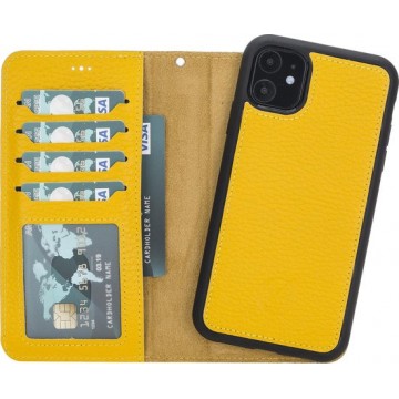 Mjora Lederen Apple iPhone 11 Hoesje (New edition Tweedelige ontwerp: Book Case / Hardcase - Yellow)