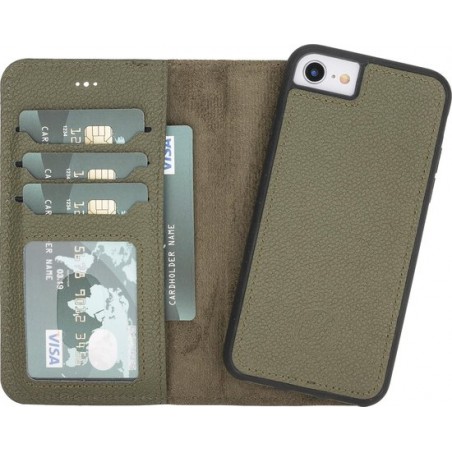 Mjora Lederen Apple iPhone 7 / 8 Hoesje (New edition Tweedelige ontwerp: Book Case / Hardcase - Pebble Green)