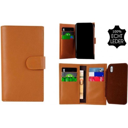 iPhone X Hoesje - Iphone Xs Hoesje - Bookcase - Portemonnee Hoes Echt leer Double  Wallet case Bruin